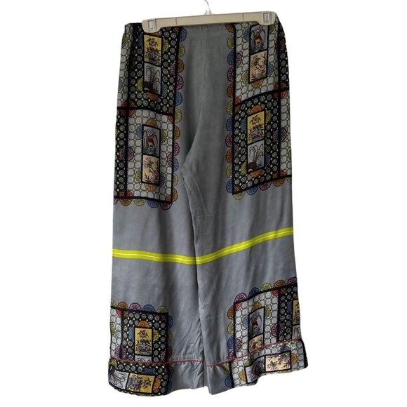 Hache Gray Wide Leg Pants Multicolor Floral Geometric Print Size 42 - Picture 7 of 8